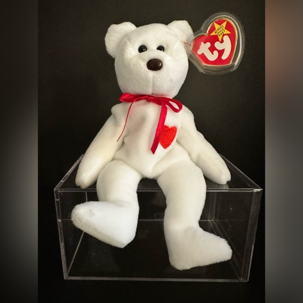 Ty Valentino Beanie Baby 1994 White Bear Near Mint w/ Tag Protector & Case